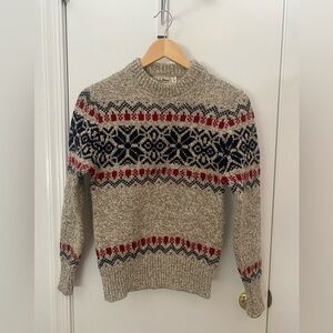 Vintage L.L. Bean Women’s Fair Isle Crew Neck Sweater with Red and Navy Pattern